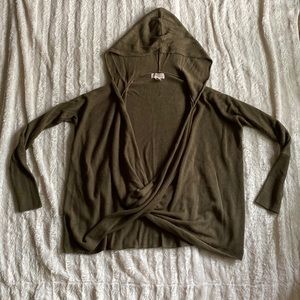 Front twist sweater size M long sleeve hooded loose flowy pull over army green